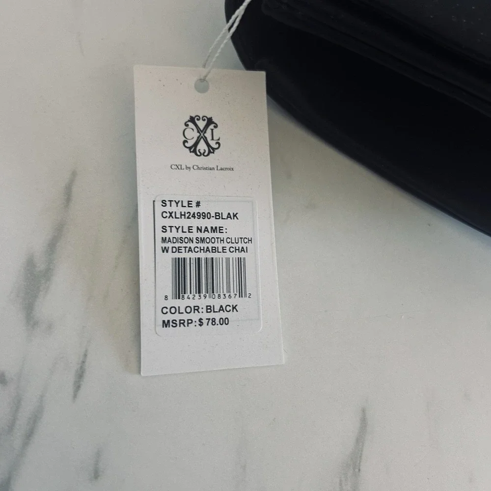Clutch CXL By Christian‎ Lacroix Logo Black Clutch NO CHAIN Snap New $78 MSRP